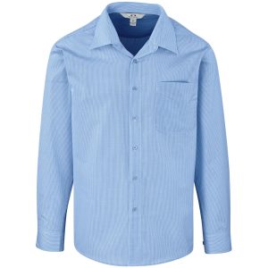 Mens Long Sleeve Micro Check Shirt - Light Blue
