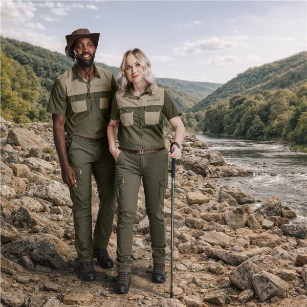 Mens Short Sleeve Serengeti 2-Tone Bush Shirt