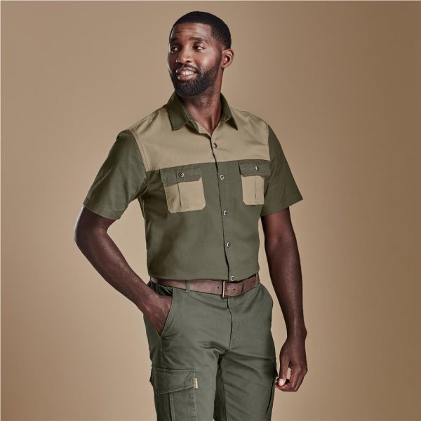 Mens Short Sleeve Serengeti 2-Tone Bush Shirt